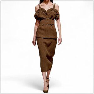 ROCHAS Brown 100% Cashmere Ruffle Trim Couture Blouse Top NWT New $2720 Euro 42